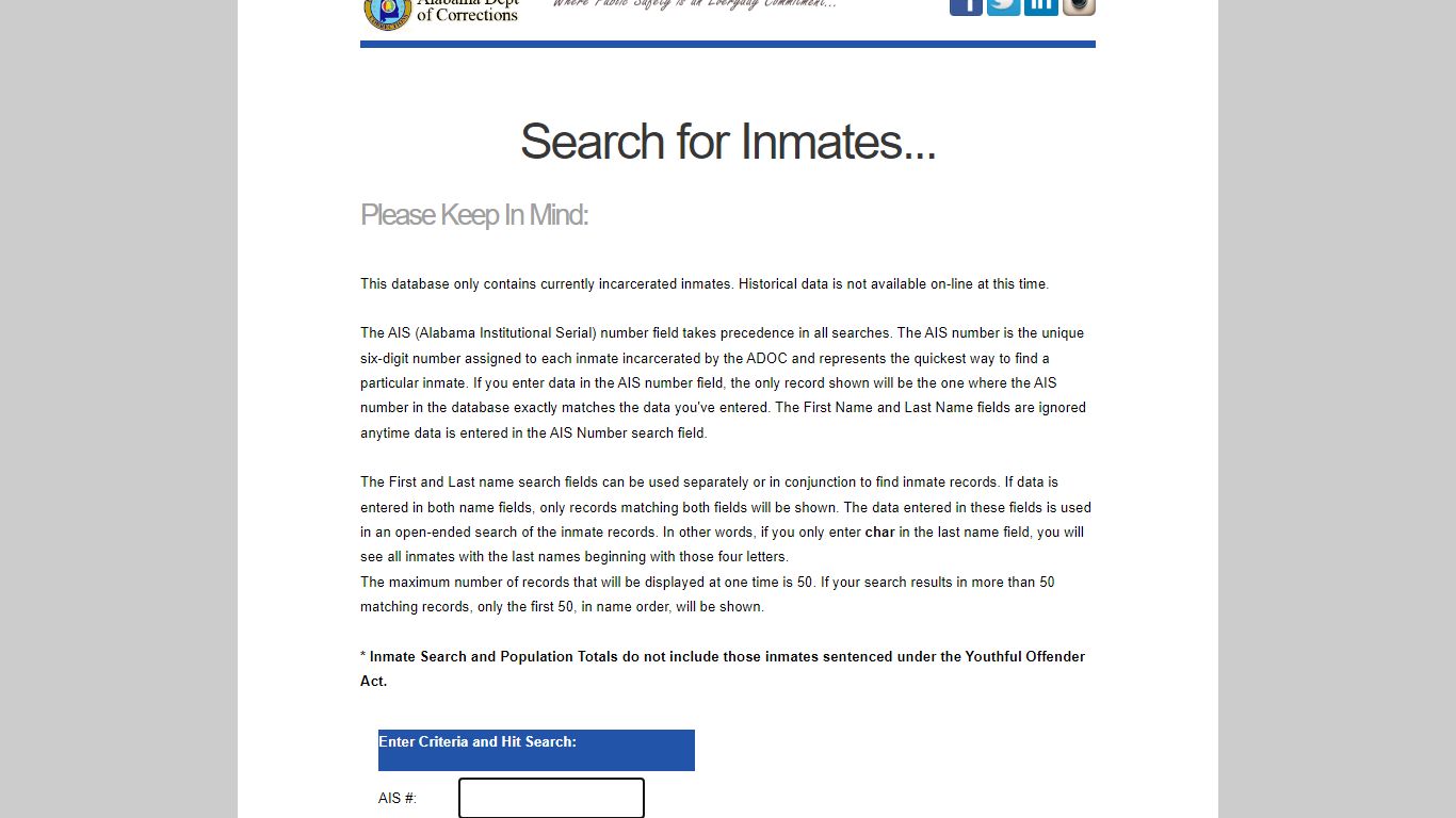 Alabama Department of Corrections Inmate Search