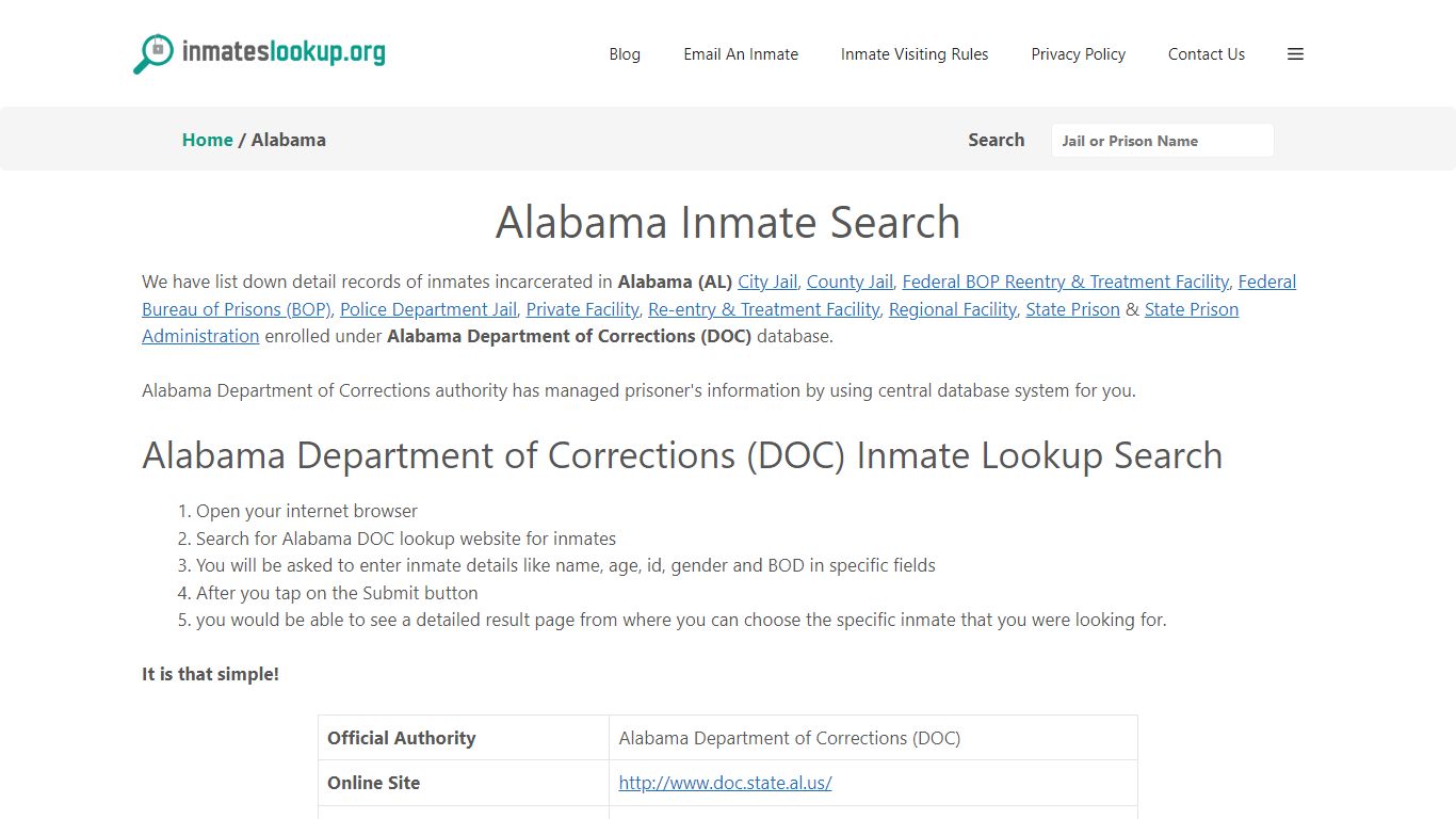 Alabama Inmate Lookup & Search - Alabama Department of Corrections (DOC ...